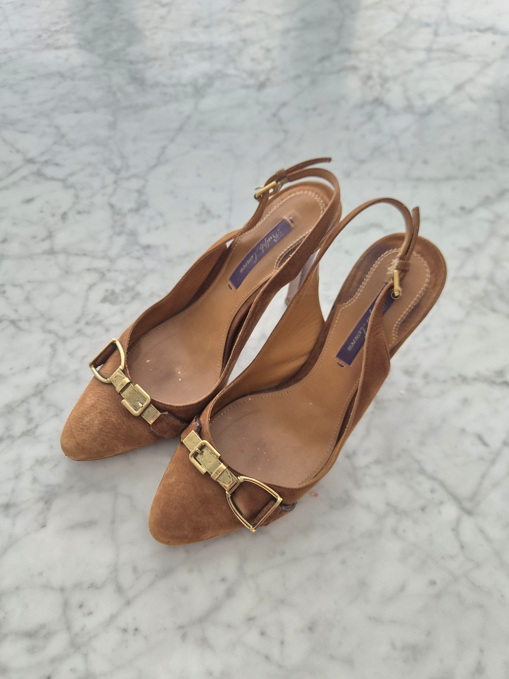Ralph Lauren Purple Label Brown Suede Pointed-Toe Slingback Heels